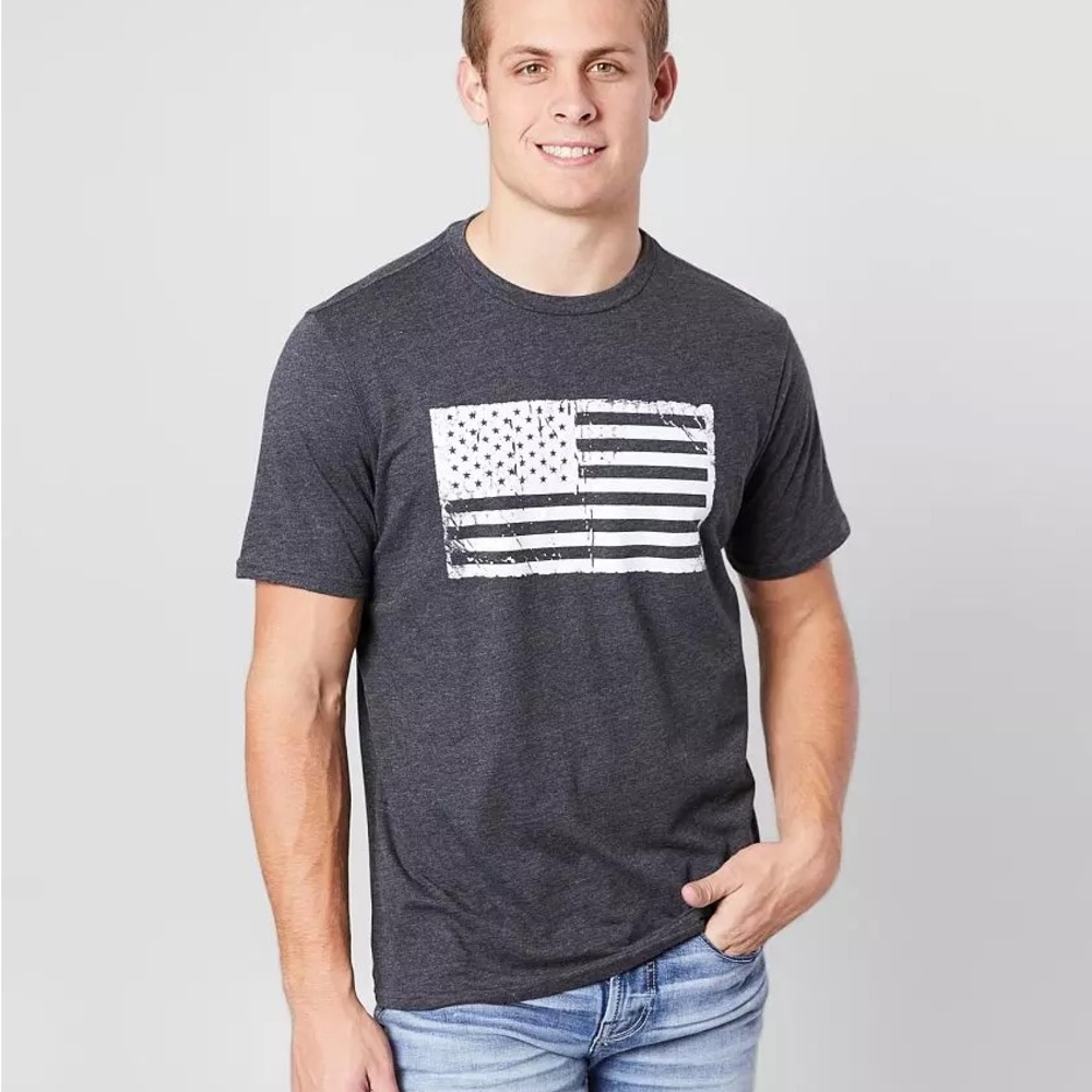 Oakley Gray Short Sleeve Tee with Distressed Flag Graphic